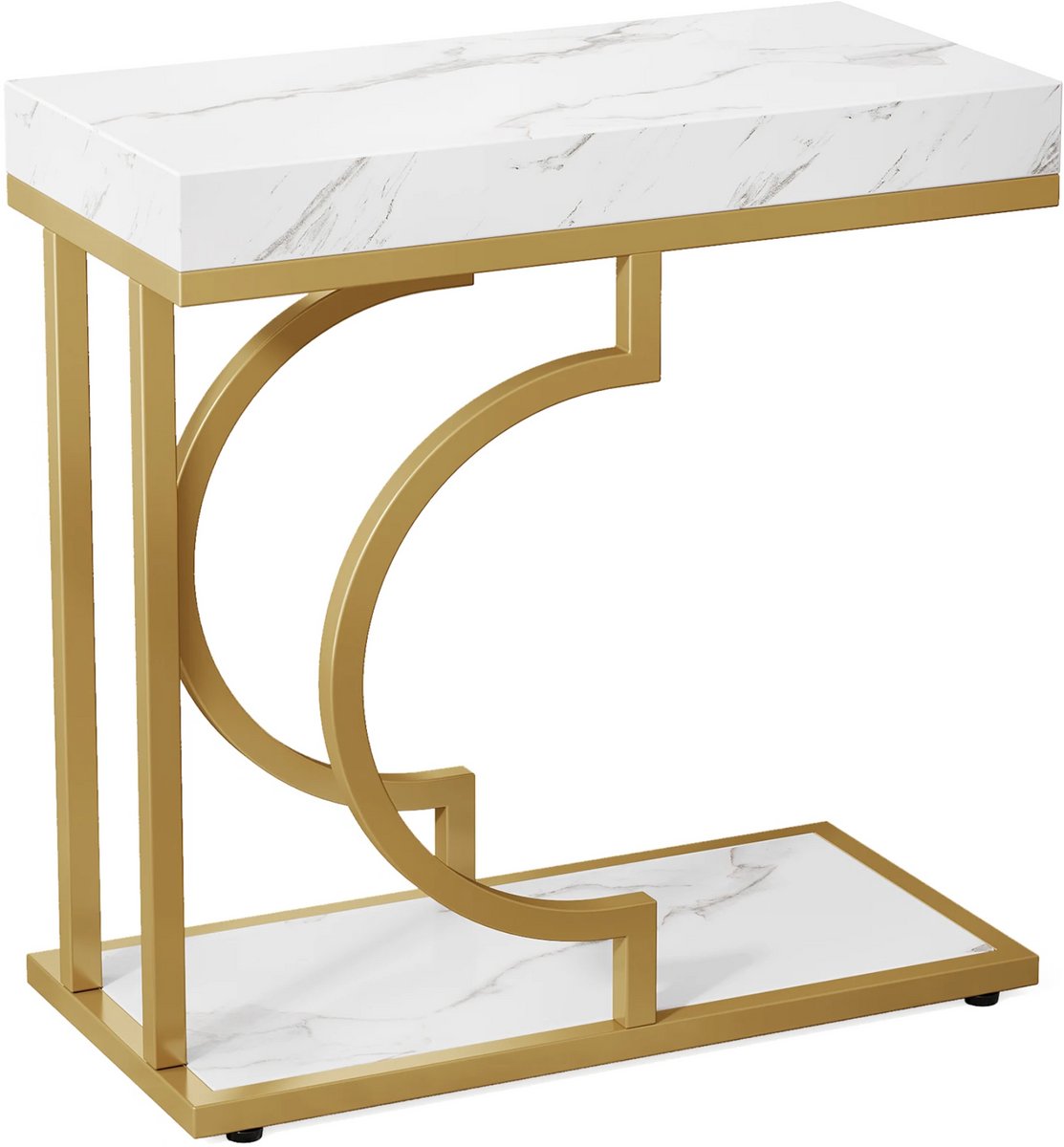 Happiq Bijzettafel Dublin - Voor woonkamer of slaapkamer - Nachtkast - Wit/goud
