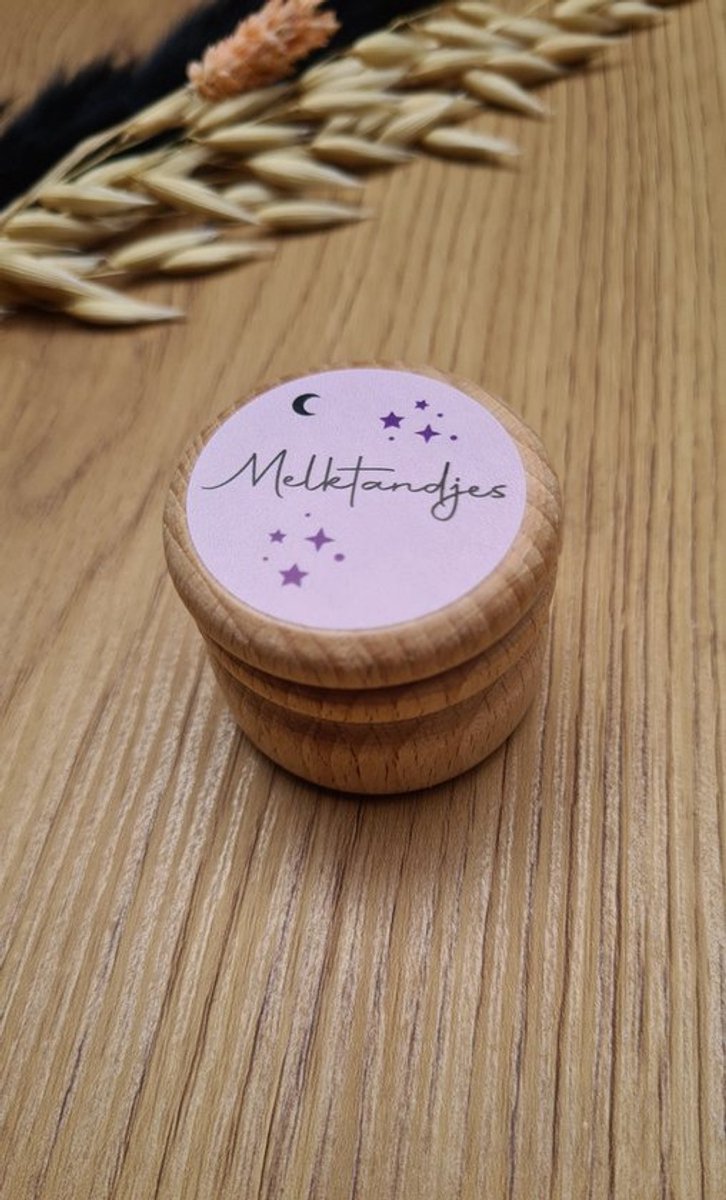 Tanden Bewaarpotje - Houten Bewaardoosje | melktandjes | tandendoosje | opdruk: sticker Licht roze | bewaarpotje | tandenpotje