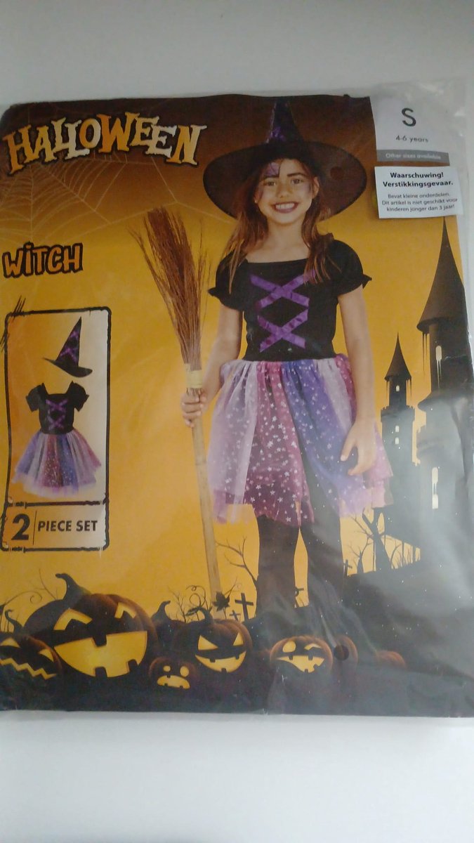 Halloween kostuum WITCH/HEKS Maat 4-6 jaar (jurk en hoed)