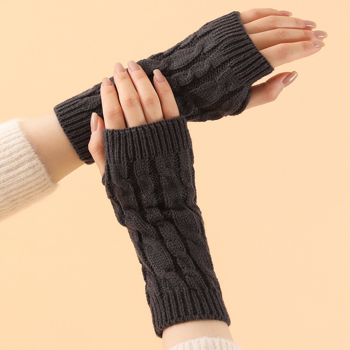 Vingerloze Handschoenen -fingerless gloves - Gebreid - Polswarmers Zwart-- Vingerloze Handschoenen zonder vingers -One size - LOUZIR