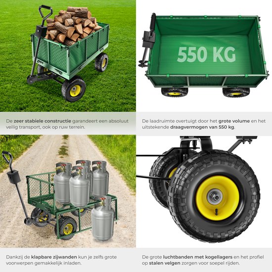 tectake®- Heavy Duty bolderwagen - Transportkar XXL - Opvouwbaar, gevoerde handgreep - Draagvermogen 550 kg - Koppeling voor opzetstukken - Ideaal voor tuinieren of kamperen van Merkloos	 — afbeelding 5