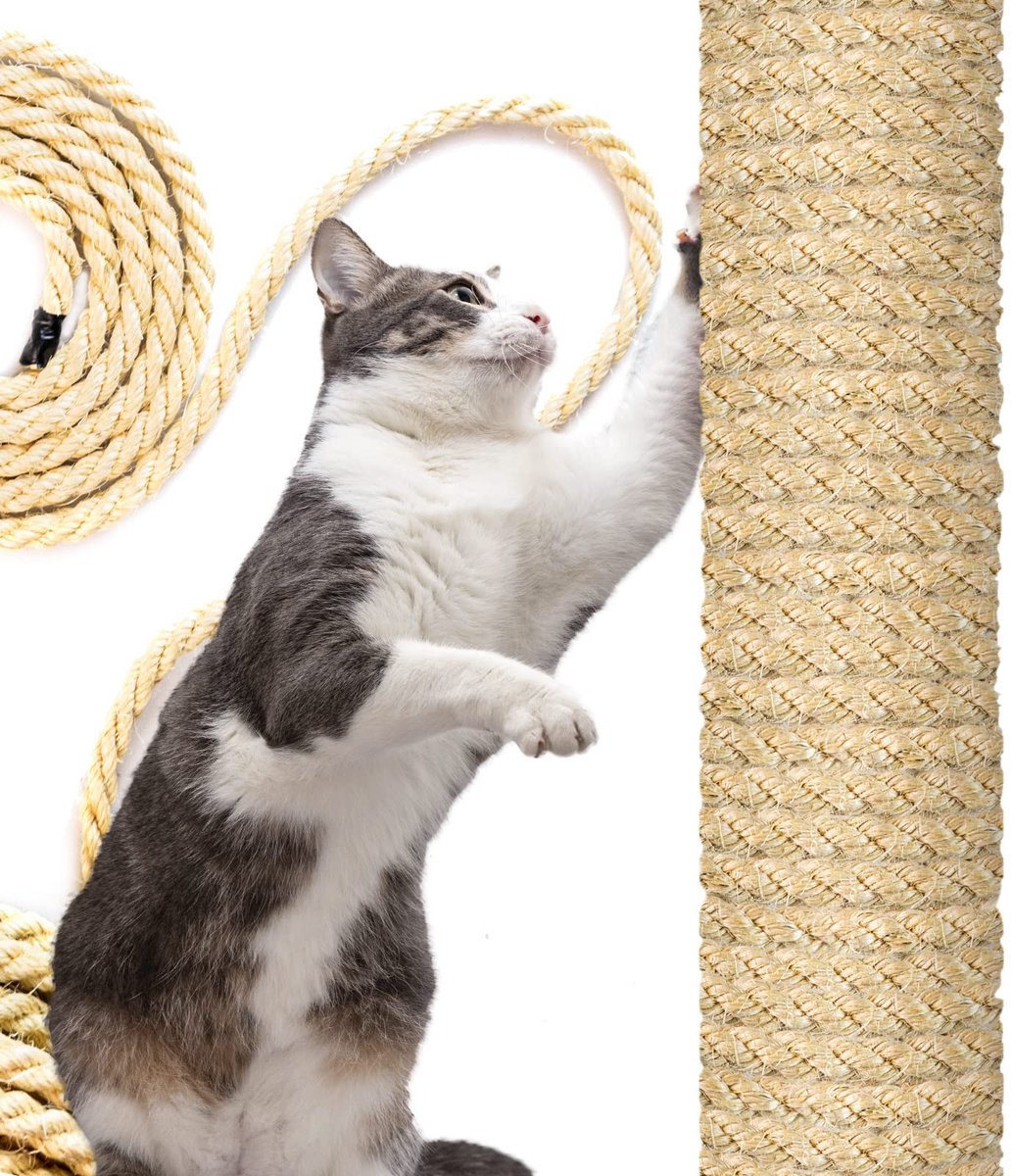 DQ-PP SISALSEIL - 20 m - 10 mm dik - Natuurlijk Sisaltouw voor Krabpaal Kattenboom - Krabpaal DIY voor Katten Reserveonderdelen