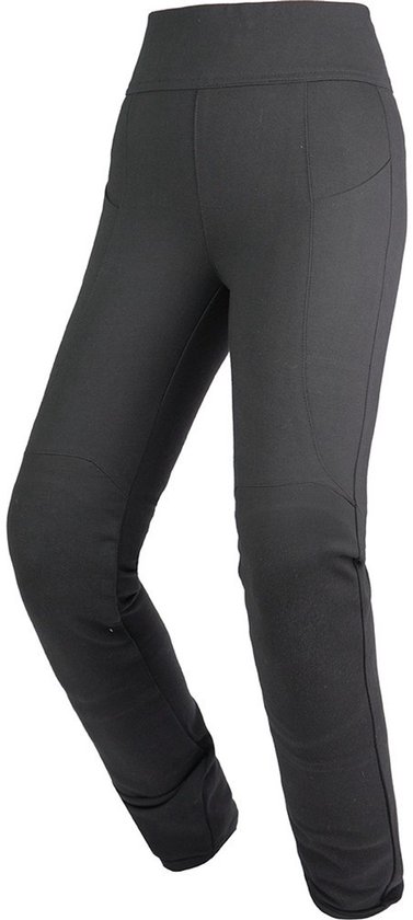 Zwarte highwaist legging met siernaden op de knieën en rond de zakken.