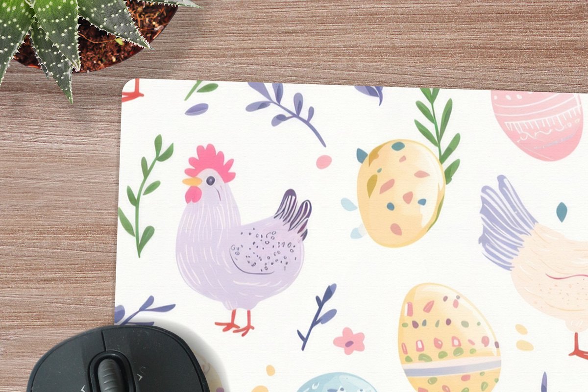 Muismat XXL 80x60 cm - Bureau onderlegger - Bureau mat Patroon - Kip - Paaseieren - Bureaumat - Gaming mousepad xl - Bureaulegger groot - Computer deskmat
