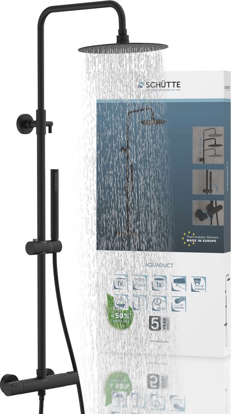 SCHÜTTE Trento 60170 Shower System with Thermostat, Shower Set with SCHÜTTE Trento 60170 Shower System with Thermostat, Shower Set with