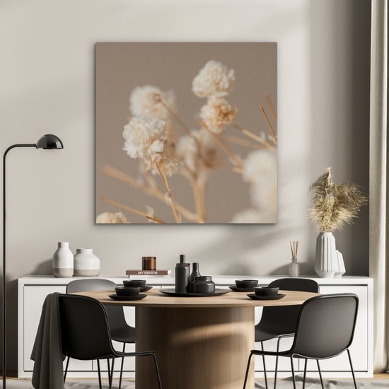 Akoestisch wandpaneel 90x90 cm - Vilt schilderij Bloemen - Wit - Natuur - Pastel - Akoestische panelen - Geluidsdempende wanddecoratie - Geluidsisolatie woonkamer - Muurdecoratie geluidspanelen