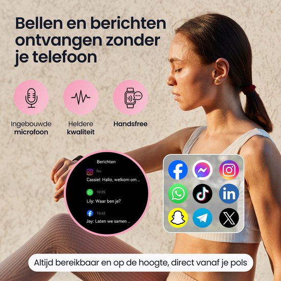 Siltcon® Auréa Smartwatch Dames - Horloge Dames - Stappenteller Horloge Dames - Hartslagmeter - Slaapmonitor - Saturatiemeter - Geschikt voor iOS/Android - AMOLED - RVS - Elke pols - Incl. 5 Bandjes