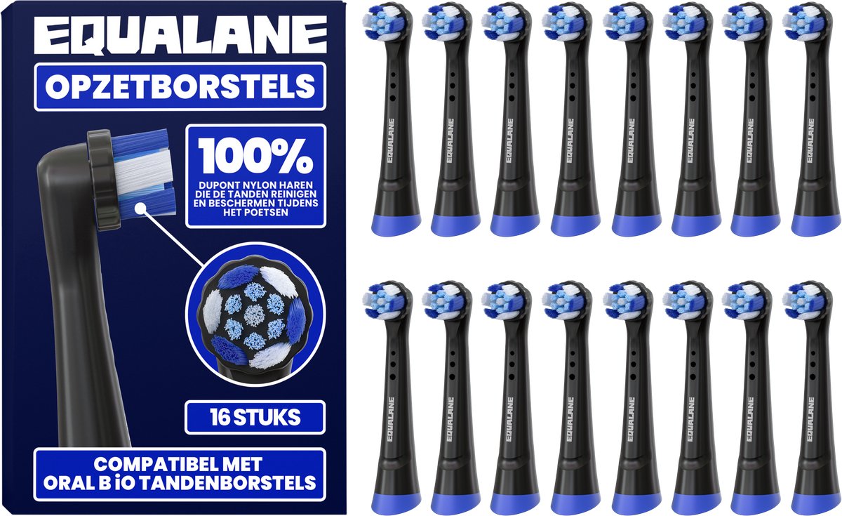 Opzetborstels geschikt voor Oral-B iO - Universele Opzetborstels - Schuine Borstelharen - Zwart - 16 Stuks