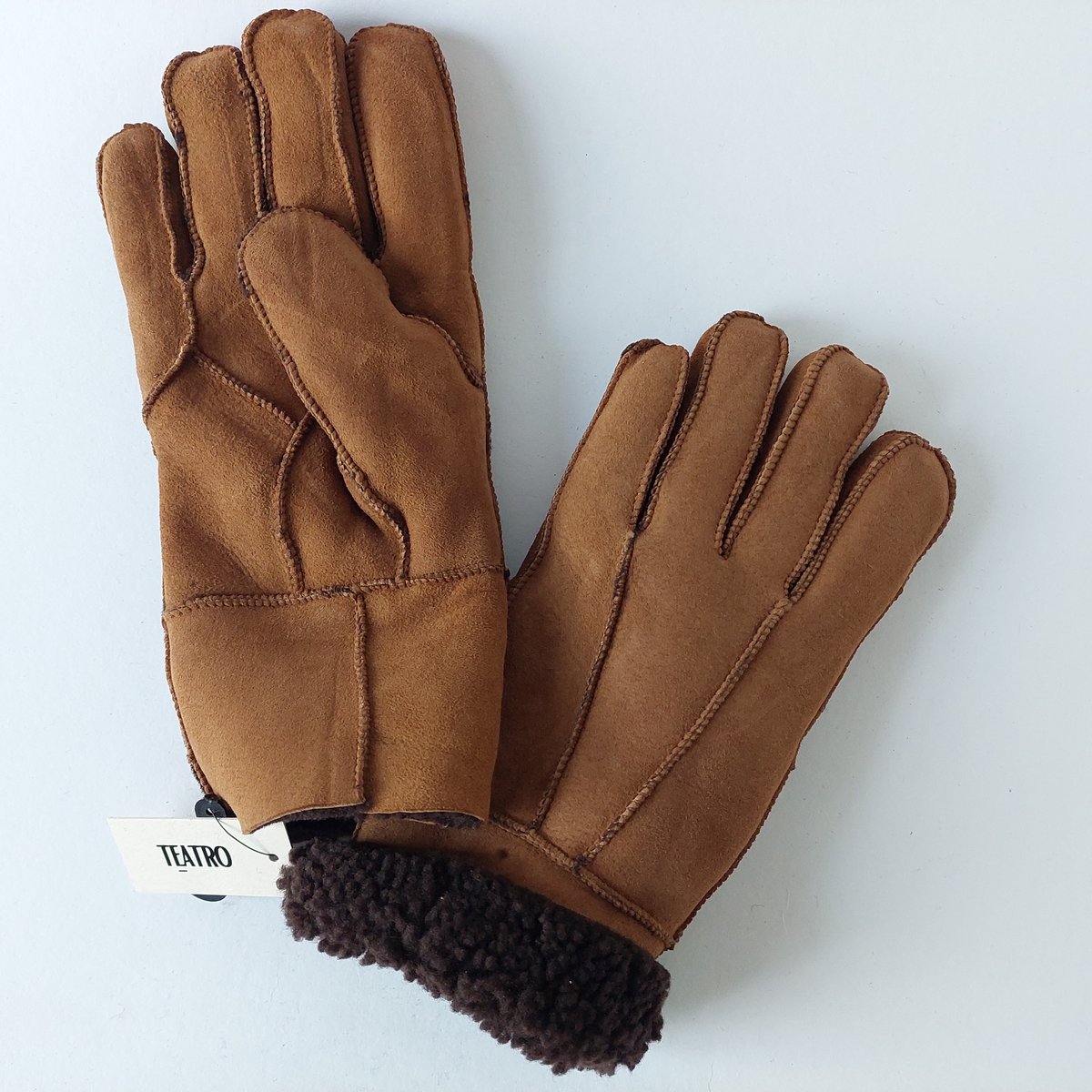 handschoenen dames - maat L - suéde - kleur kastanje – heerlijk warm - 100 % wol, Italiaans design - Italië - top kwaliteit
