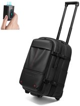 Caimco Glide Vacuüm Trolley Rugzak met Wielen & Laptopvak – 25-60L Uitbreidbare Handbagage Backpack – Vacuüm Compressiesysteem, USB & Type-C Oplaadpoort – Waterdichte Reistas – Zwart