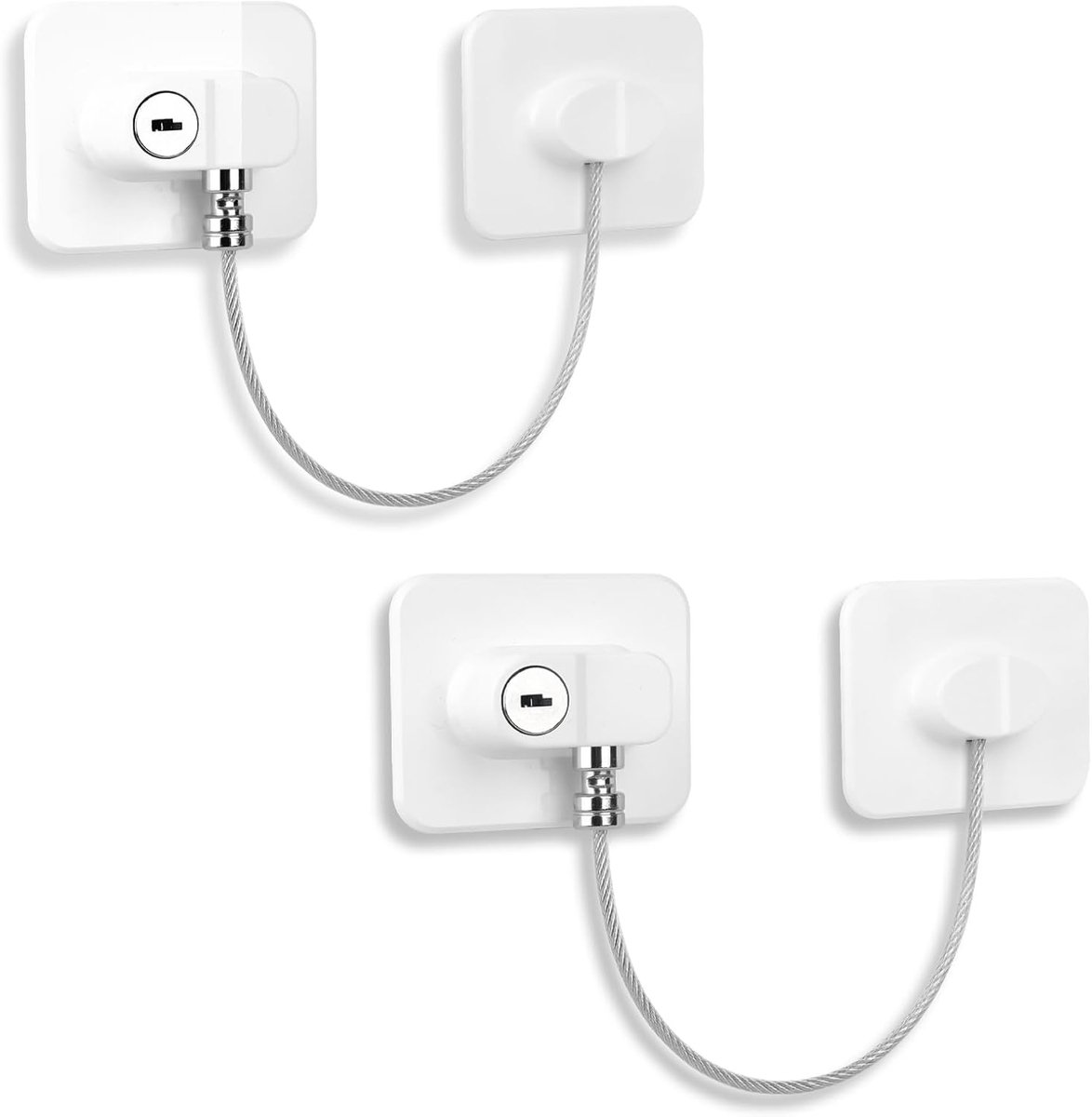 Image of 2 kindveilige koelkastsloten met sleutels - Witte babybeveiliging voor koelkastdeuren - Geschikt voor kinderen en volwassenen - Eenvoudig te installeren rechthoekig ontwerp