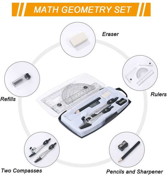 Wiskunde School Set 10 in 1 - Passer / Geodriehoek / Liniaal / Potlood ...