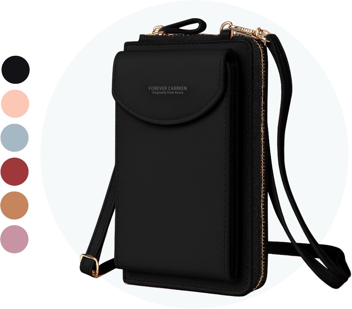 ZILOU® Telefoontasje Dames - met Portemonnee - Crossbody tas - Schoudertas - Smartphone GSM tasje - tot 18 pasjes - Kunstleer - Zwart