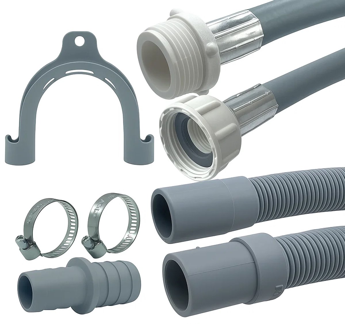 Fixem® - 1.5M Verlengslang set voor wasmachine en vaatwasser - toevoerslang en afvoerslang verlengset - inclusief afvoerverbindingsstuk 19mm x 21mm en slangklemmen — afbeelding 1