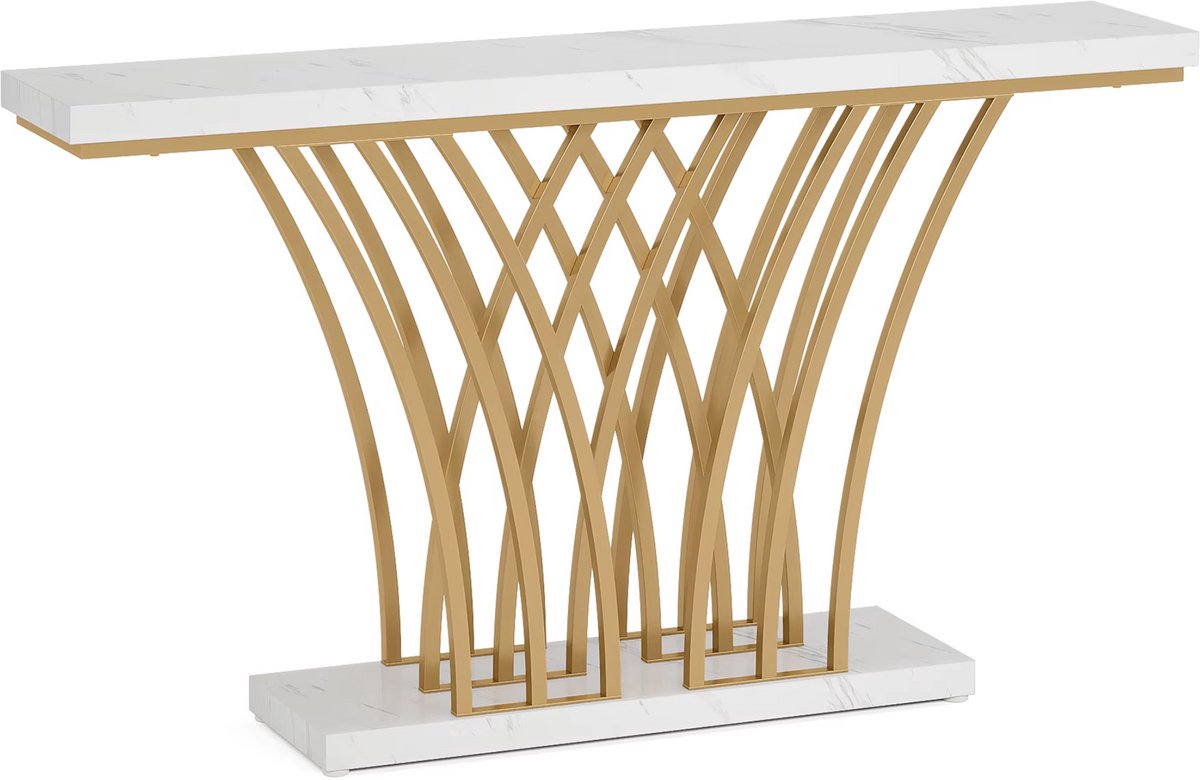 Happiq Consoletafel Novio - Goud - Sidetafel - Wandtafel - Haltafel - Zwart - Woonkamer - Wit Marmerlook
