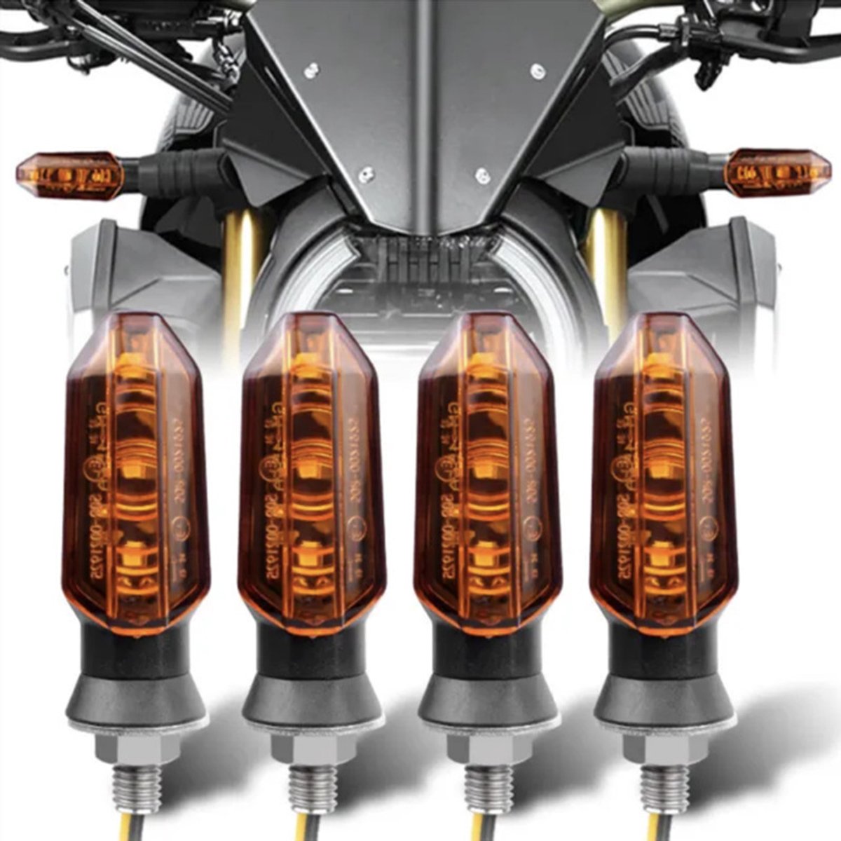 Set van 4 mini 3LED-knipperlichten voor motorfietsen, waterdicht, gecertificeerd voor voor- en achterkant, oranje.