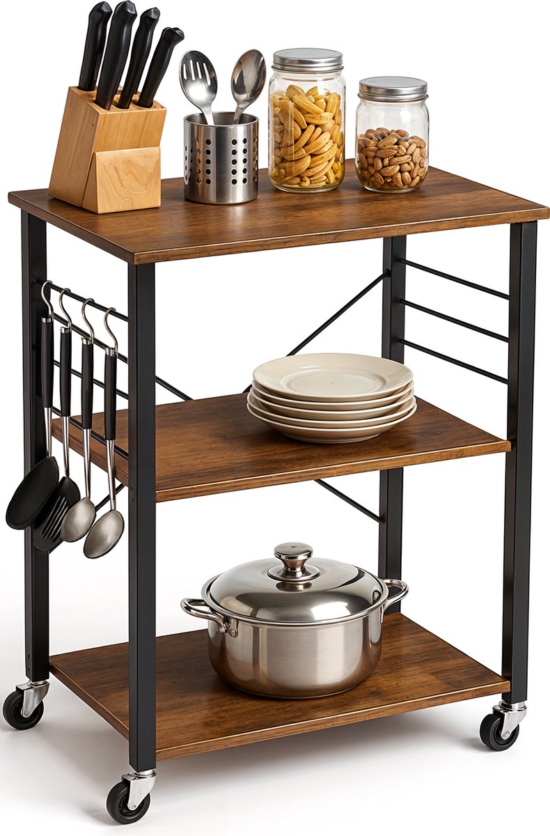 Goliving Keukentrolley - Keukenkast - Keukenrek - Serveerwagen - Keuken Organizer - Modern - 60x40x89 - Bruin