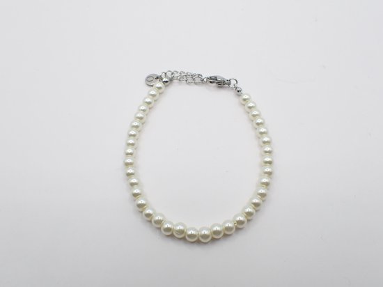 Colure® armband glasparels 6mm off-white zilver