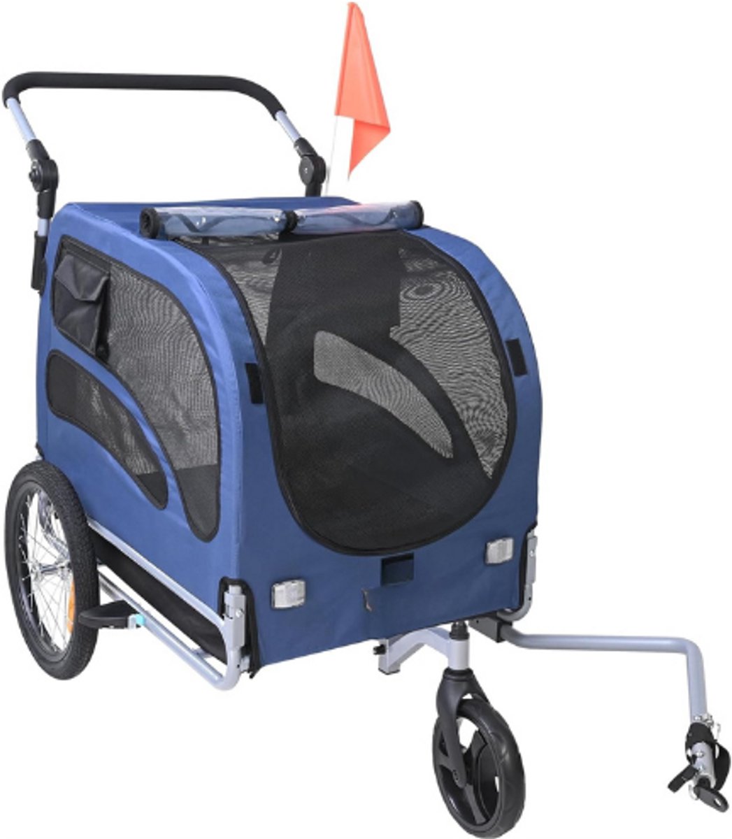 Dog Bike Trailer - Ondersteunt Tot 30 Kg - 2-in-1 Huisdier Kinderwagen Fietsdrager - Eenvoudig Opvouwbaar Winkelwagenframe Met Snelle Loswielen - Universele Fiets Koppeling - Reflectoren