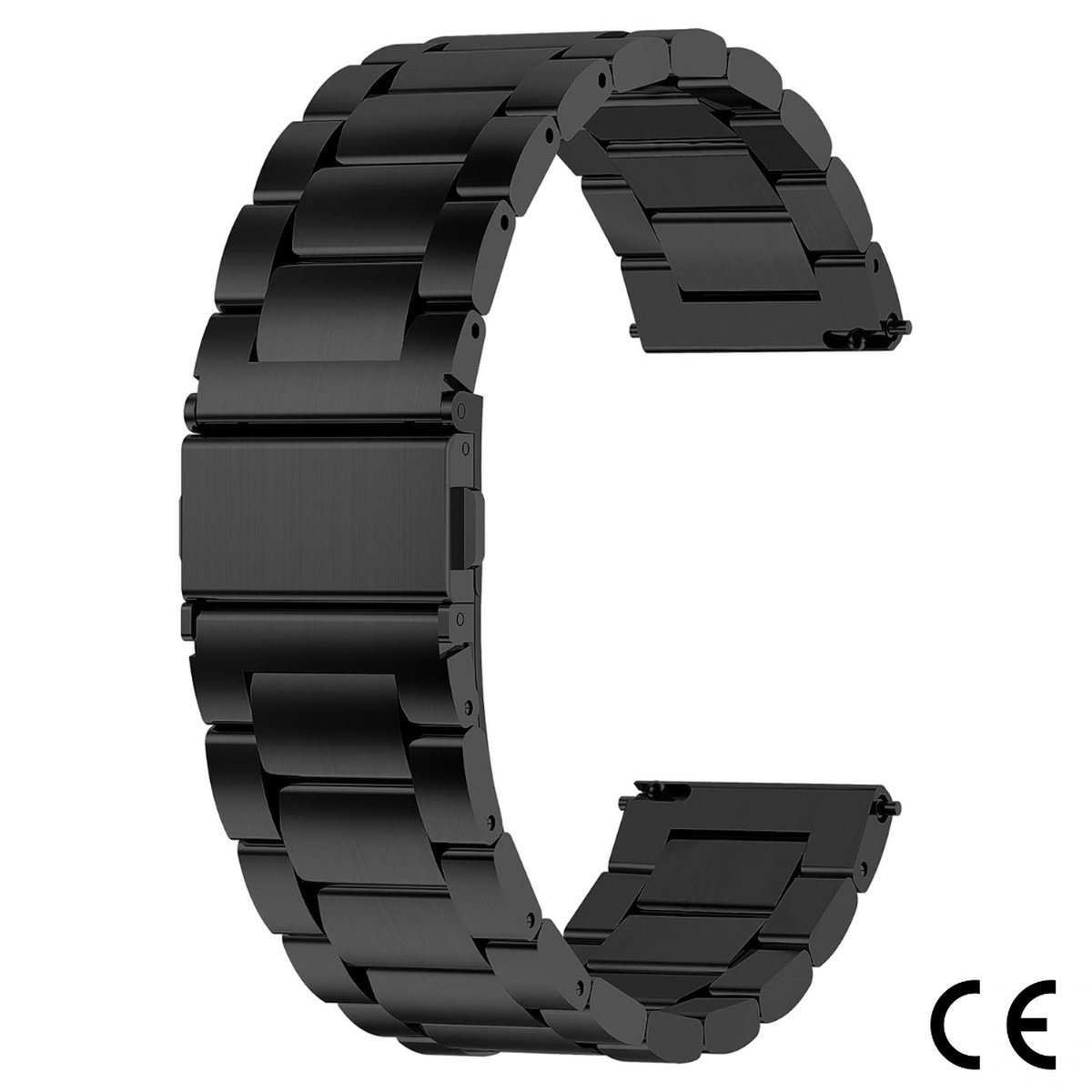 QPFO® Roestvrijstalen Horlogeband 22mm - Heren en Dames - Zwart - Waterbestendig - Met Snelsluiting