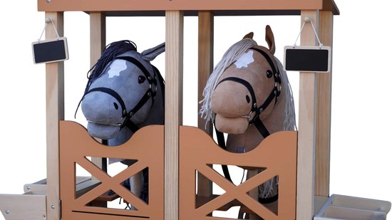 ByToiZZ Houten Stal voor Stokpaardjes 104x84x27 CM - Paardenstal - Stokpaardje Speelgoed - Hobby Horse - Stokpaard Spullen van Merkloos — afbeelding 4