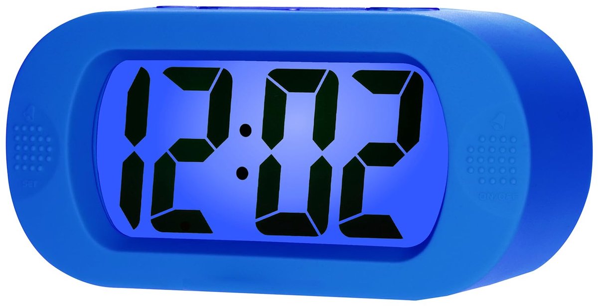 longziming -Digitale Kinderwekker met Snooze en Nachtlicht – Groot LCD-Scherm- Schokbestendige Siliconen Hoes- Compact en Lichtgewicht- Kleur Blauw
