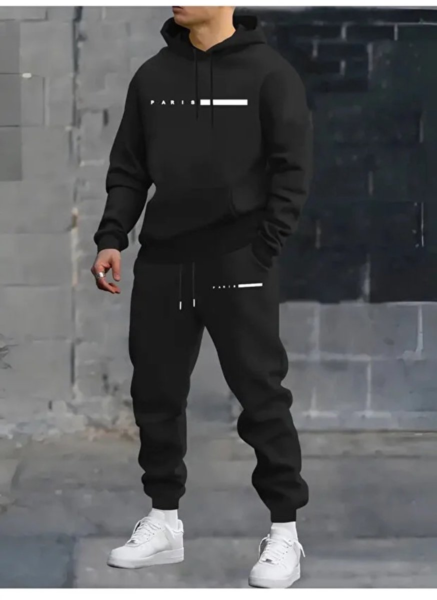 Hoodie & Joggingbroek Set voor Heren – Stijlvolle Paris – Trendy Streetwear Comfort - S