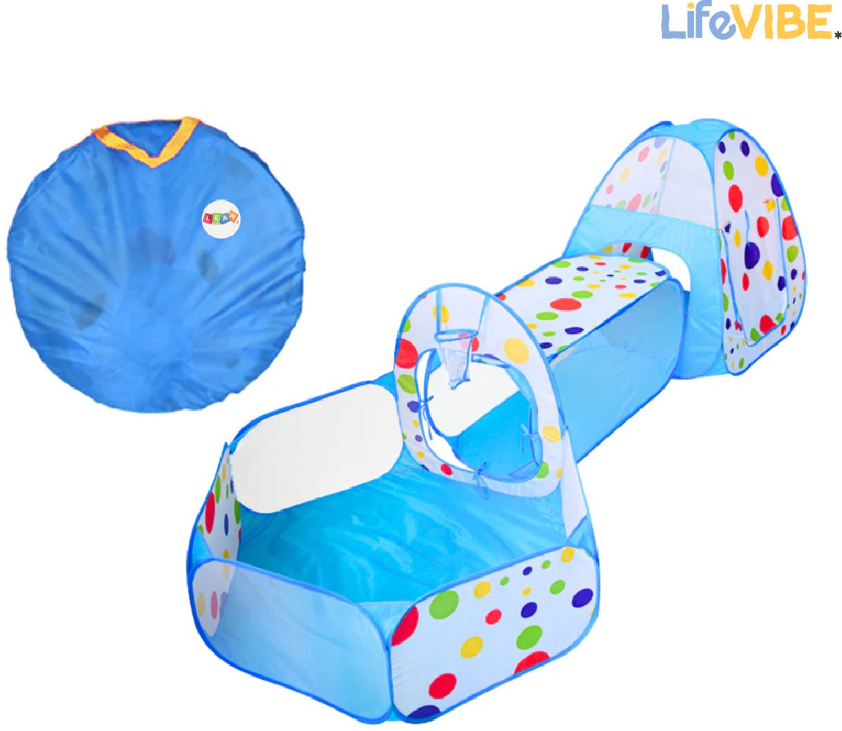 LifeVibe® Speeltent met Tunnel Blauw - Kruiptunnel - Kindertent - Binnen en Buiten - Pop Up Tent — afbeelding 2
