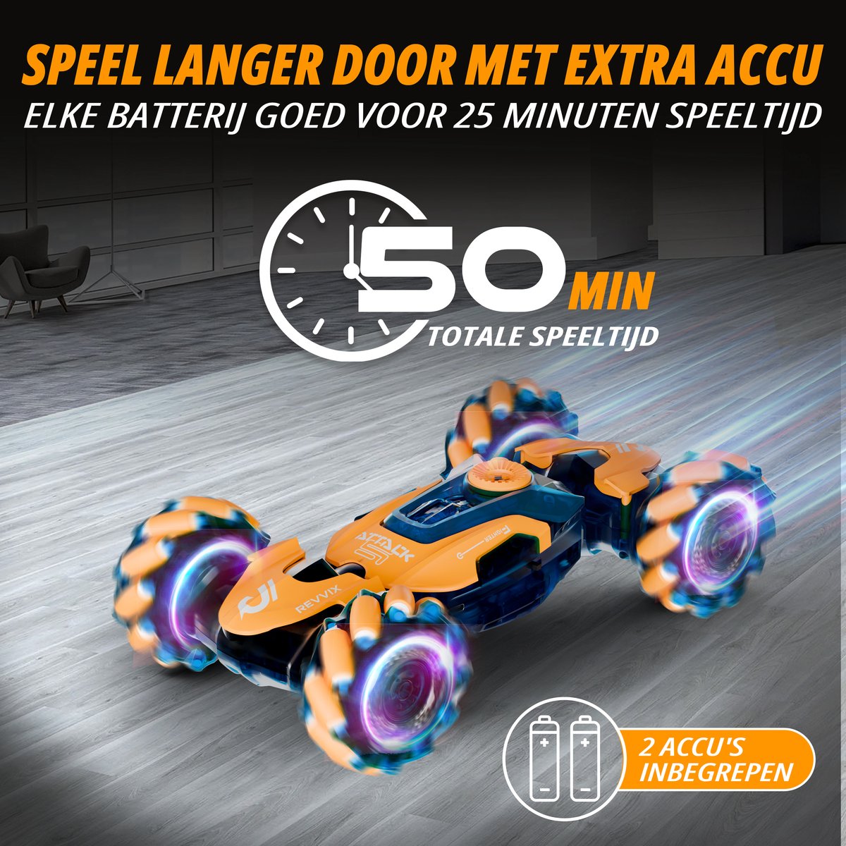 Revvix Bestuurbare Auto - RC Auto - Afstandsbestuurbare auto - Radiografisch bestuurbare auto - Race auto afstandbestuurbaar - Auto afstandsbediening - Stuntauto - Rook & Licht - 2 Accu's - Buiten - voor Jongens & Volwassenen - Offroad - Drift - Car — afbeelding 7