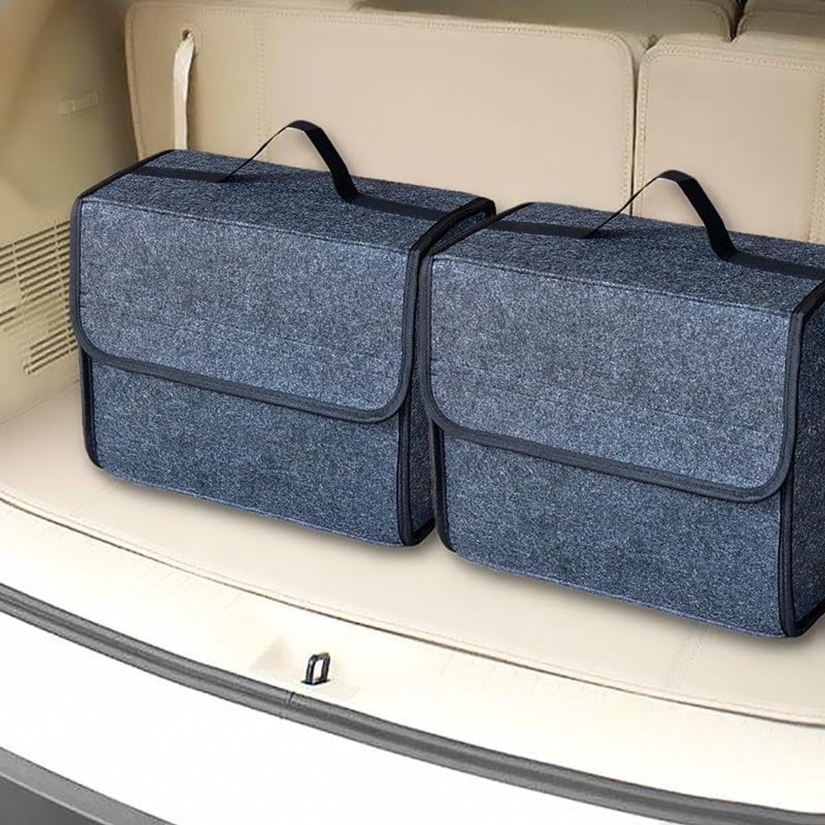 Image of 2 stuks kofferbaktas van vilt, kofferbak-organizer voor gereedschap en onderhoud, organizer voor auto, winkelen en auto-accessoires, 35 x 30 x 25 cm