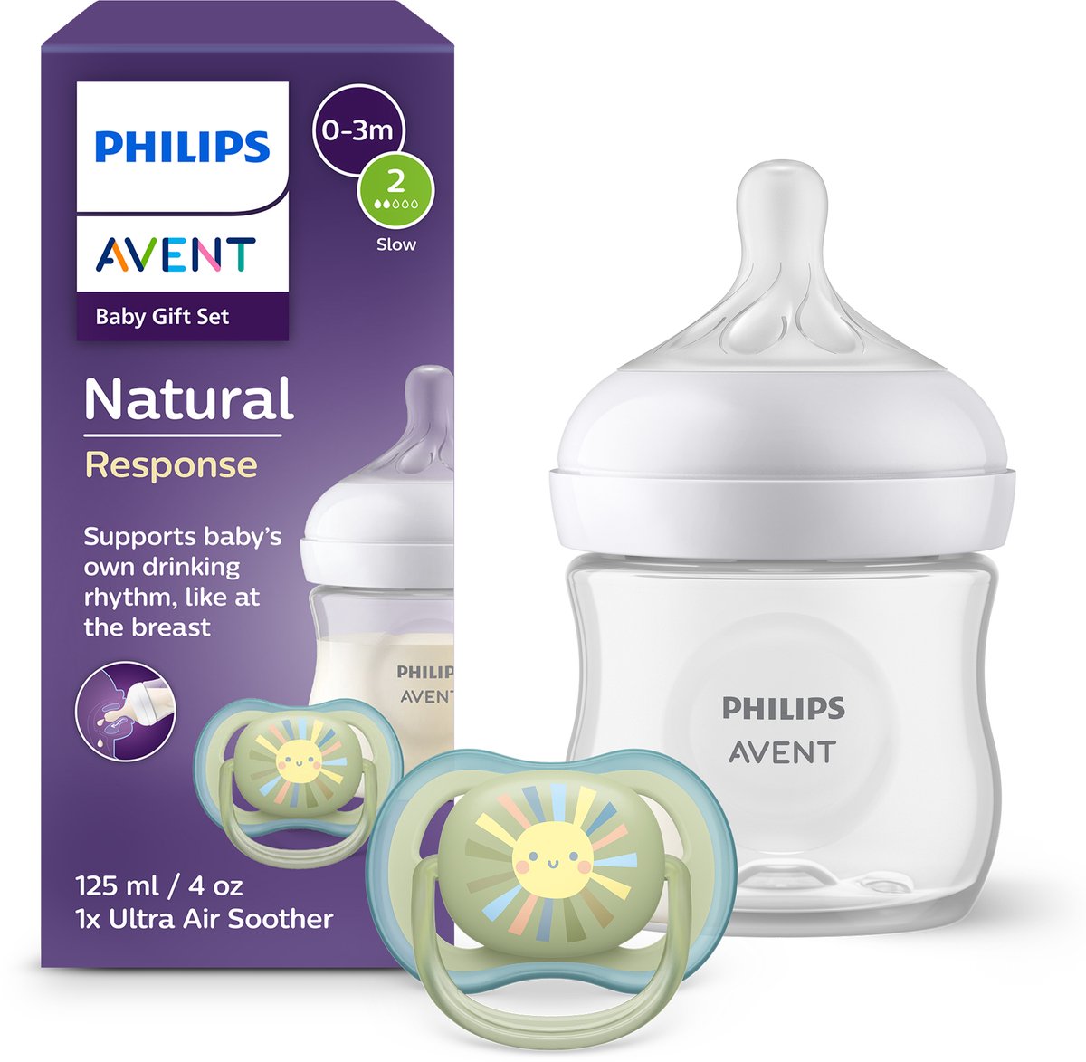 Bol.com Philips Avent Natural Response – Cadeau set - 125ml babyfles en Ultra Air speen 0-6 maanden - flow 2- SCD837/10 aanbieding