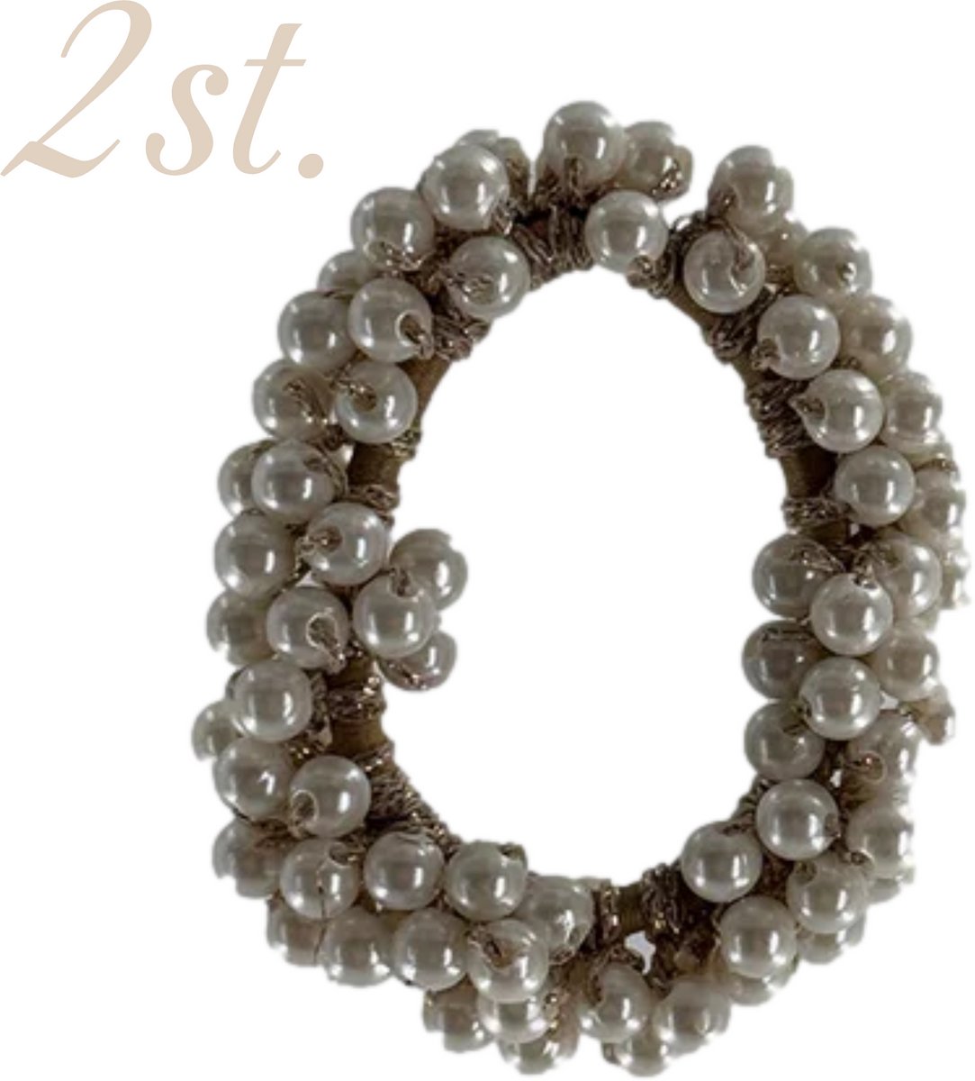 Serha Luxury Parel Elastiek Beige - Parelkralen Haarelastiek - Set van 2 - Haarelastiekjes