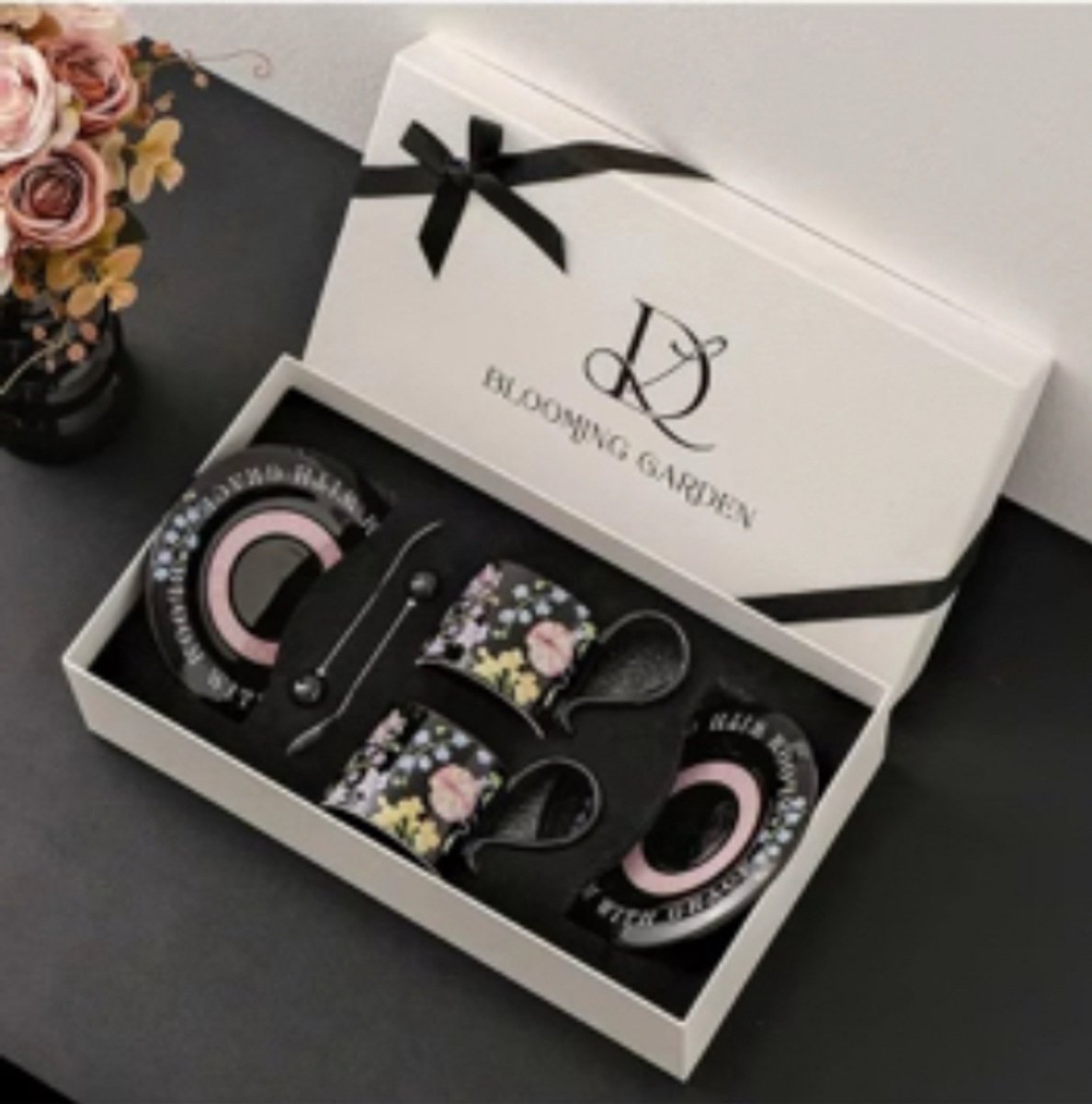 Ceramische Kop & Schotel Set met Lepel (6-delig) – 300 ml - Handgemaakt & Luxe Cadeau Set