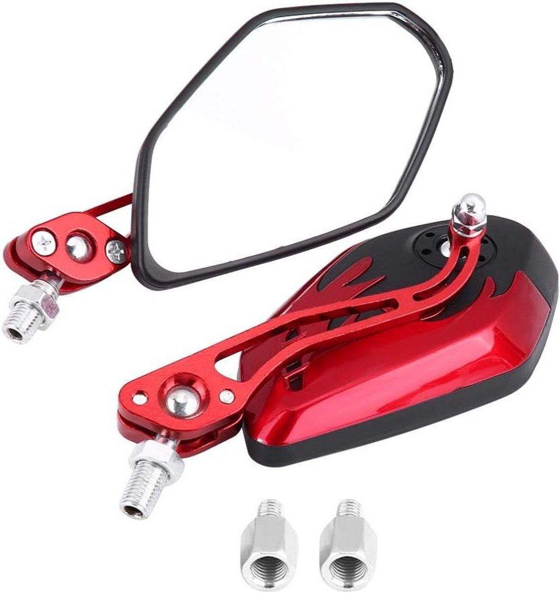 Image of Achteruitkijkspiegel Motorfiets - Universele Aluminium Cafe Racer Side Achteruitkijkspiegels 2 Stuks (Rood) met Vlam Patroon