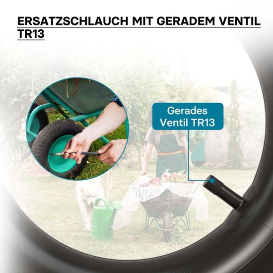 Binnenband 3.50-8 voor kleine band - 200 mm / 365 mm - TR13 recht ventiel - max. draagvermogen 130 kg - voor kruiwagen trolley handkar scooter — afbeelding 3