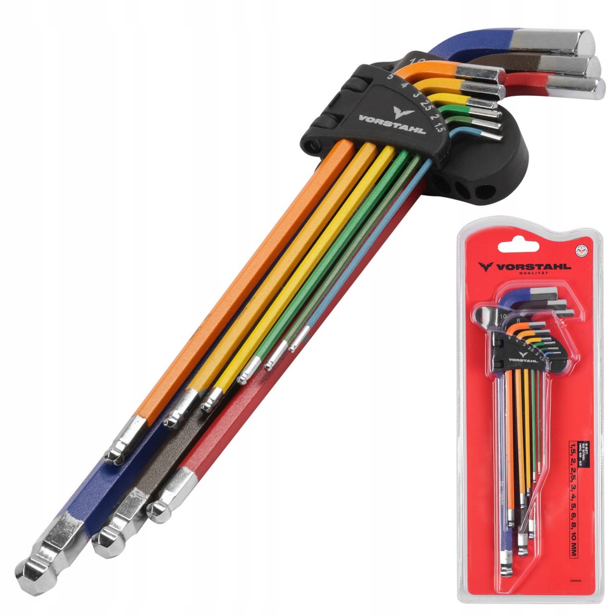Lange inbussleutelset met Bal 9 stuks 1,5-10mm