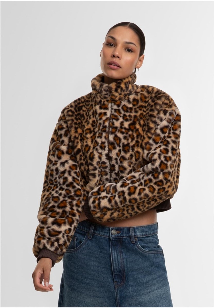 Urban Classics Cropped Faux Fur Leo Jacket XL Bruin