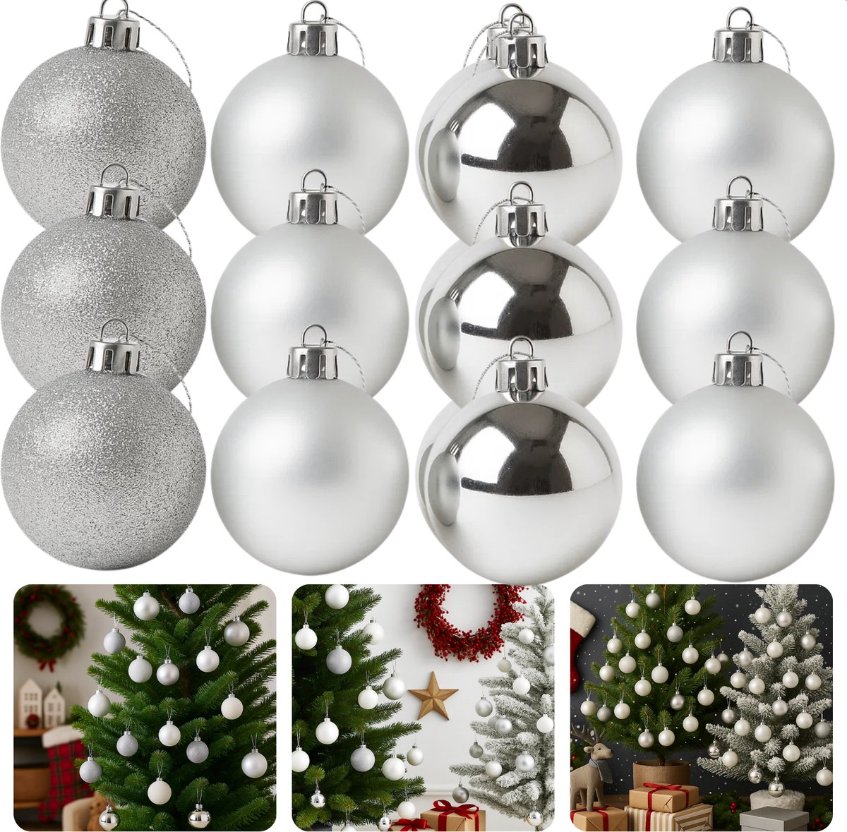 Cheqo® Kerstballen Set - Glazen Kerstballen - Kerstbal Wit - Witte Kerstballen - Kerstboom Decoratie - Glimmende Kerstballen - Glitter Kerstballen - Moderne Kerstdecoratie - Kerstballen Set 42 Stuks