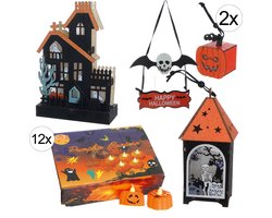 Halloween Decoratie Set – Verlicht Spookhuis, Pompoenen & Hangdecoratie
