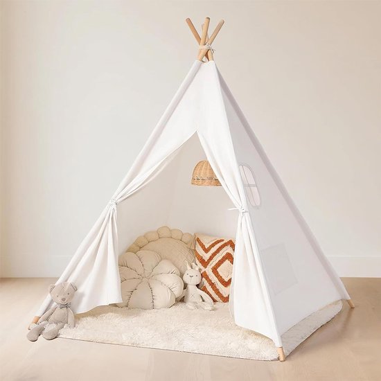 Kinder Tipi Tent - Speeltenten - Tent - Kindertent- Kinder tentje - Kind Tent - Speeltent - Kindertenten binnen - Kindertentje binnen - Kind tent binnen - Wit - Katoen - Kinderen