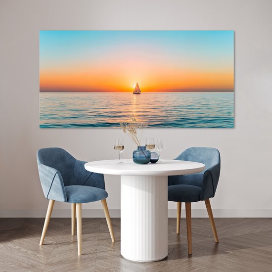 Poster 160x80 cm - Zee - Zeilboot - Zonsondergang - Posters - Kamer decoratie - Wanddecoratie woonkamer - Muurdecoratie slaapkamer
