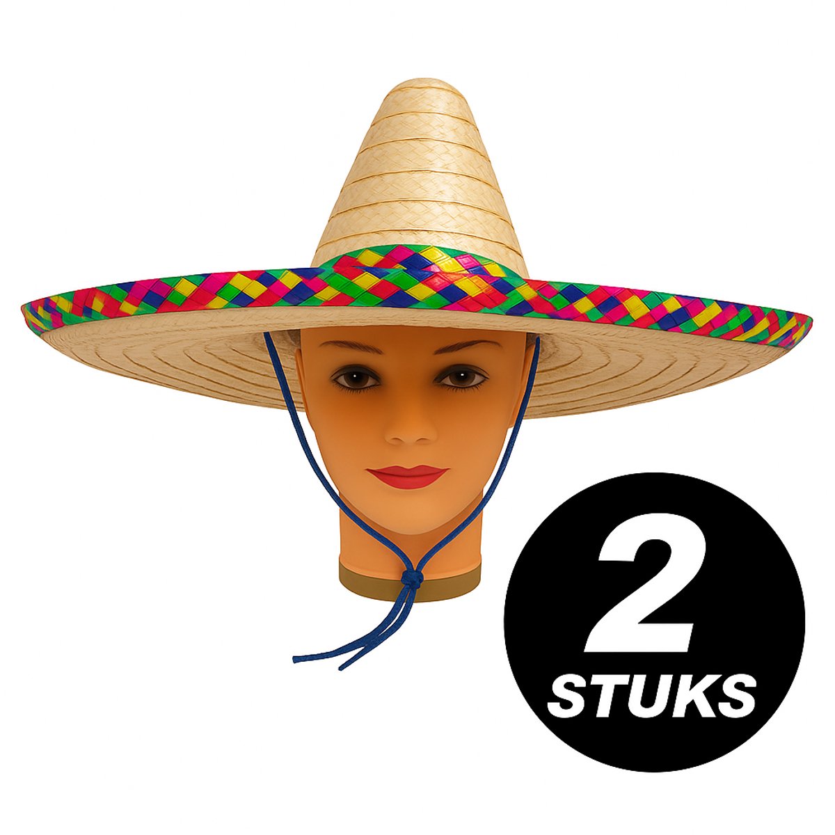 Sombrero Hoed Stro – 2 Stuks – Mexicaanse Hoeden Verkleed – Fiesta Party & Carnaval – Strohoed met Koord – One Size
