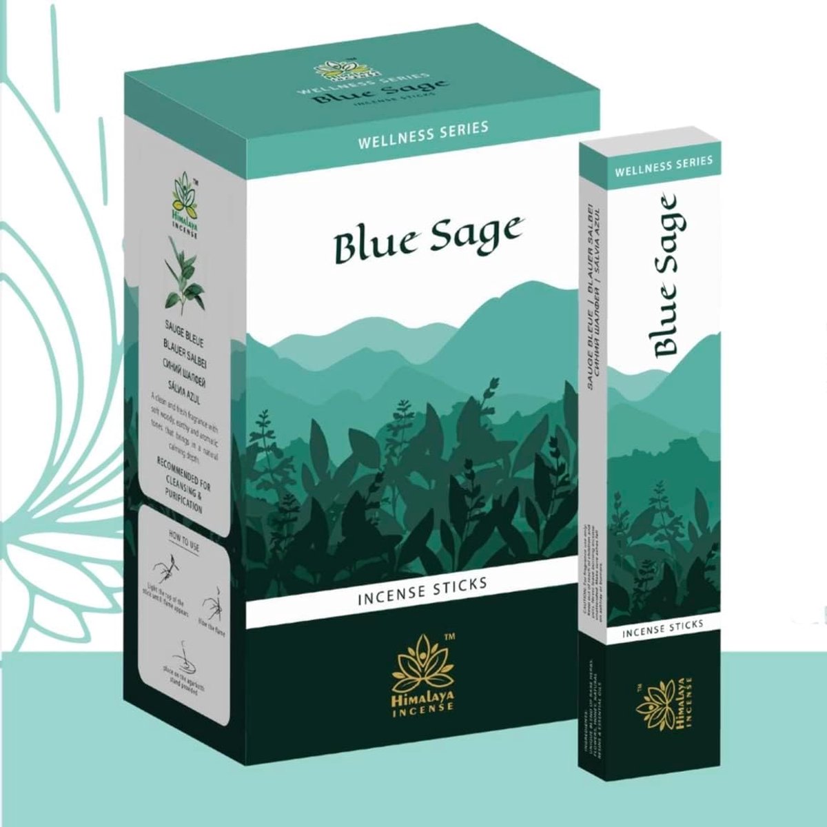 Himalaya Blue Sage Premium Agarbatti 12 x 15g – Handgerolde Blauw Salie Wierookstokjes uit India | Reinigend & Kalmerend | Voor Yoga, Meditatie, Gebed, Pooja & Aromatherapie Met Kajal Sticker
