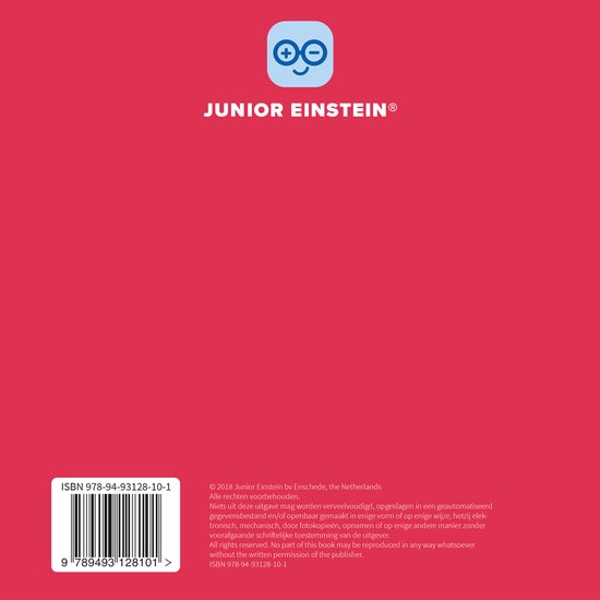 Dos d'un livre avec le logo Junior Einstein, ISBN et informations de copyright.