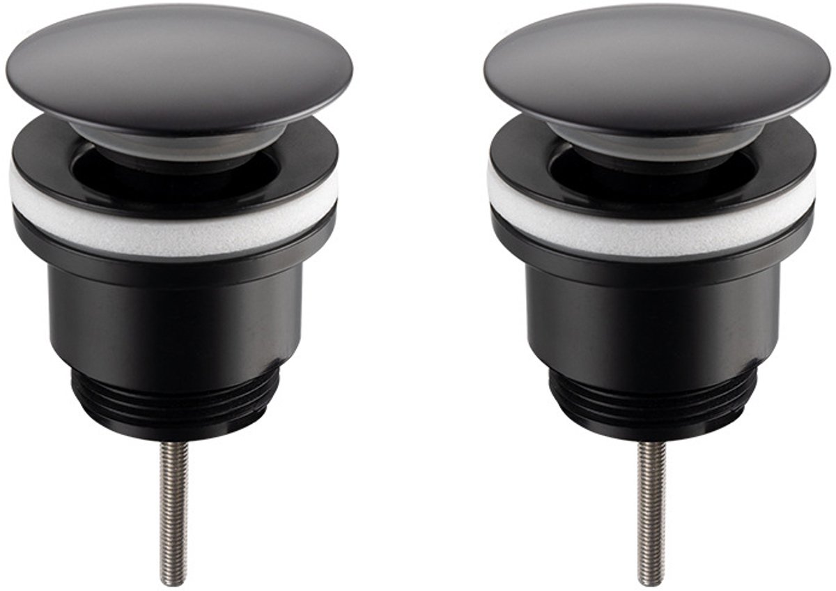 2-stuks -Afvoerplug wastafel - afvoerplug bad - Universele afvoer voor wastafels met of zonder overloop - afvoer met drukknop - standaardaansluiting 1,1/4" - afvoerplug zwart