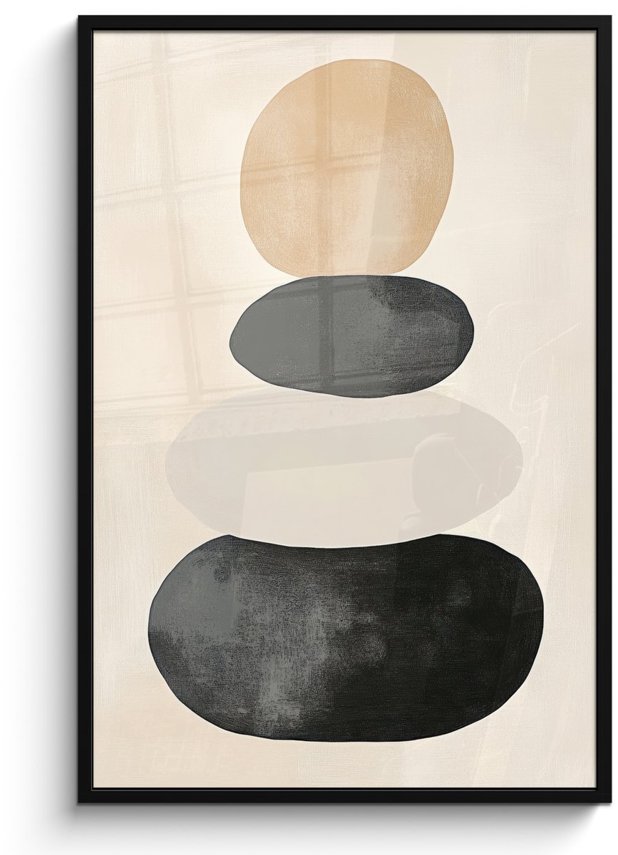 FrameYourWall Poster in lijst - Fotolijst 80x120 cm - Posters - Japandi - Wabi sabi - Beige - Posterlijst zwart - Decoratie - Wanddecoratie woonkamer - Muurdecoratie slaapkamer Vormen