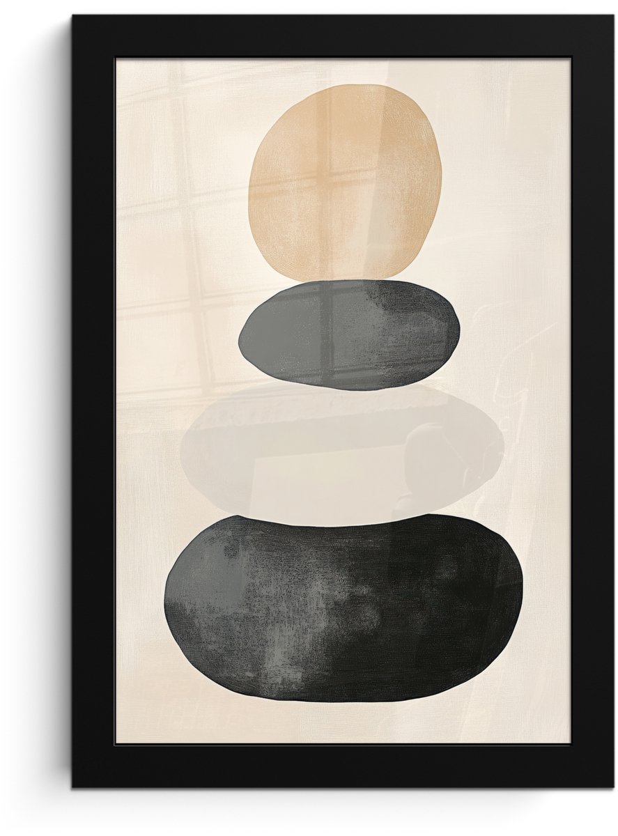 FrameYourWall Poster in lijst - Fotolijst 20x30 cm - Posters - Japandi - Wabi sabi - Beige - Posterlijst zwart - Decoratie - Wanddecoratie woonkamer - Muurdecoratie slaapkamer Vormen