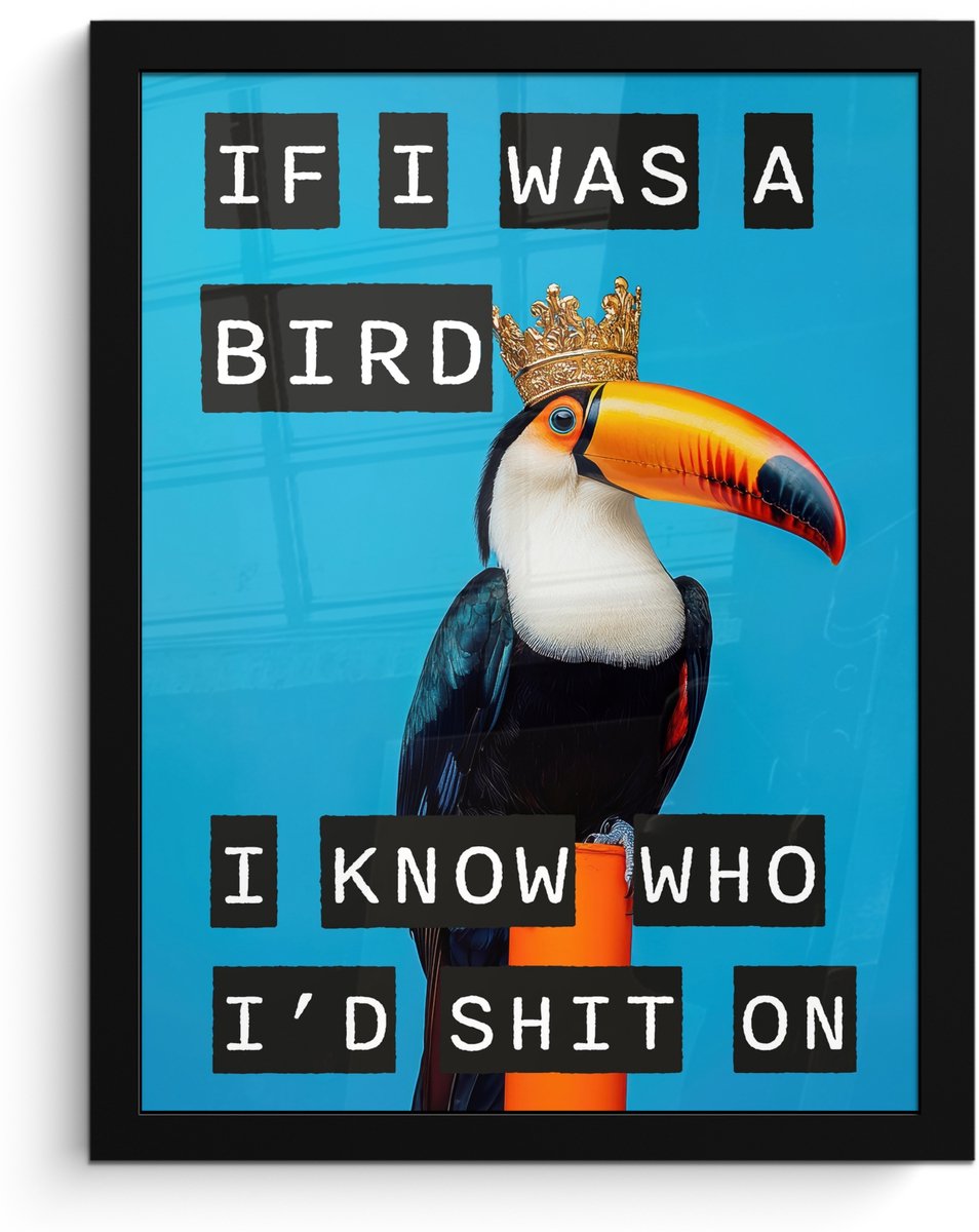 FrameYourWall Poster in lijst - Fotolijst 30x40 cm - Posters - Vogel - Toekan - Blauw - Quotes - Posterlijst zwart - Decoratie - Wanddecoratie woonkamer - Muurdecoratie slaapkamer Tekst - Toekan
