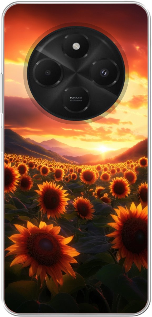 Telefoonhoesje Geschikt voor Xiaomi Geschikt voor Poco C75 (5G) hoesje - Zonnebloemen - Zonsondergang - Landschap - Siliconen Telefoonhoesje Telefoonhoesje