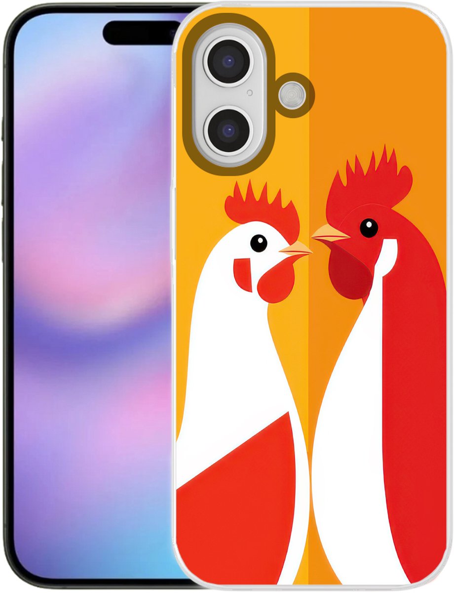 Telefoonhoesje Geschikt voor iPhone 17 hoesje - Kippen - Oranje - Vlakken - Siliconen Telefoonhoesje Telefoonhoesje